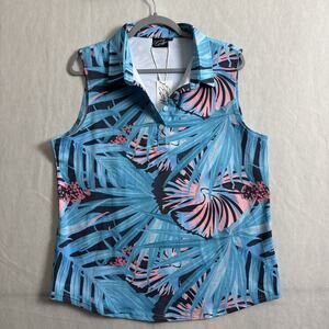 Sunday Swagger Women's Size 2XL Tropical Print Sleeveless Stretch Polo Shirt